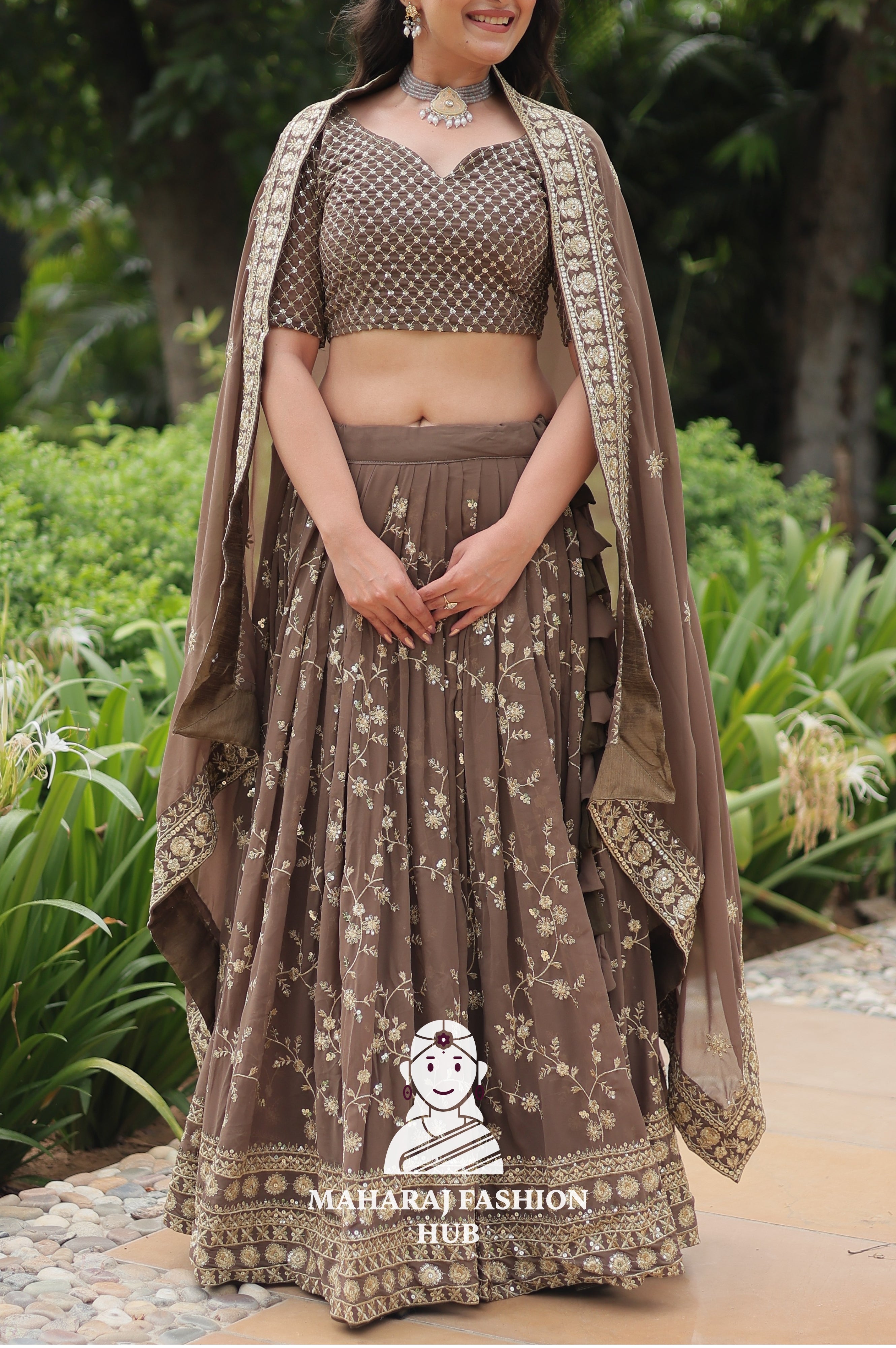 Faux Blooming Lehenga Set with Heavy Sequins & Thread Embroidery, Designer Lace Border Dupatta