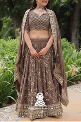 Faux Blooming Lehenga Set with Heavy Sequins & Thread Embroidery, Designer Lace Border Dupatta