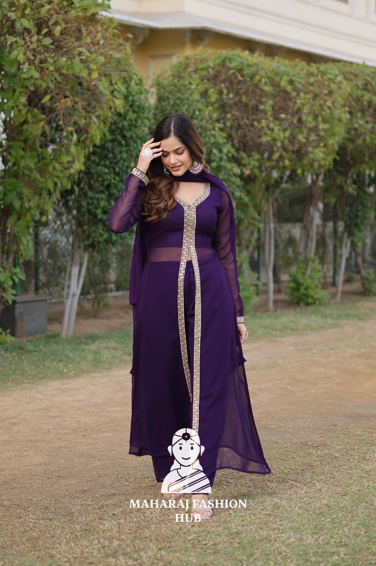 Elegant Faux Blooming Suit with Embroidery & Comfort Fit