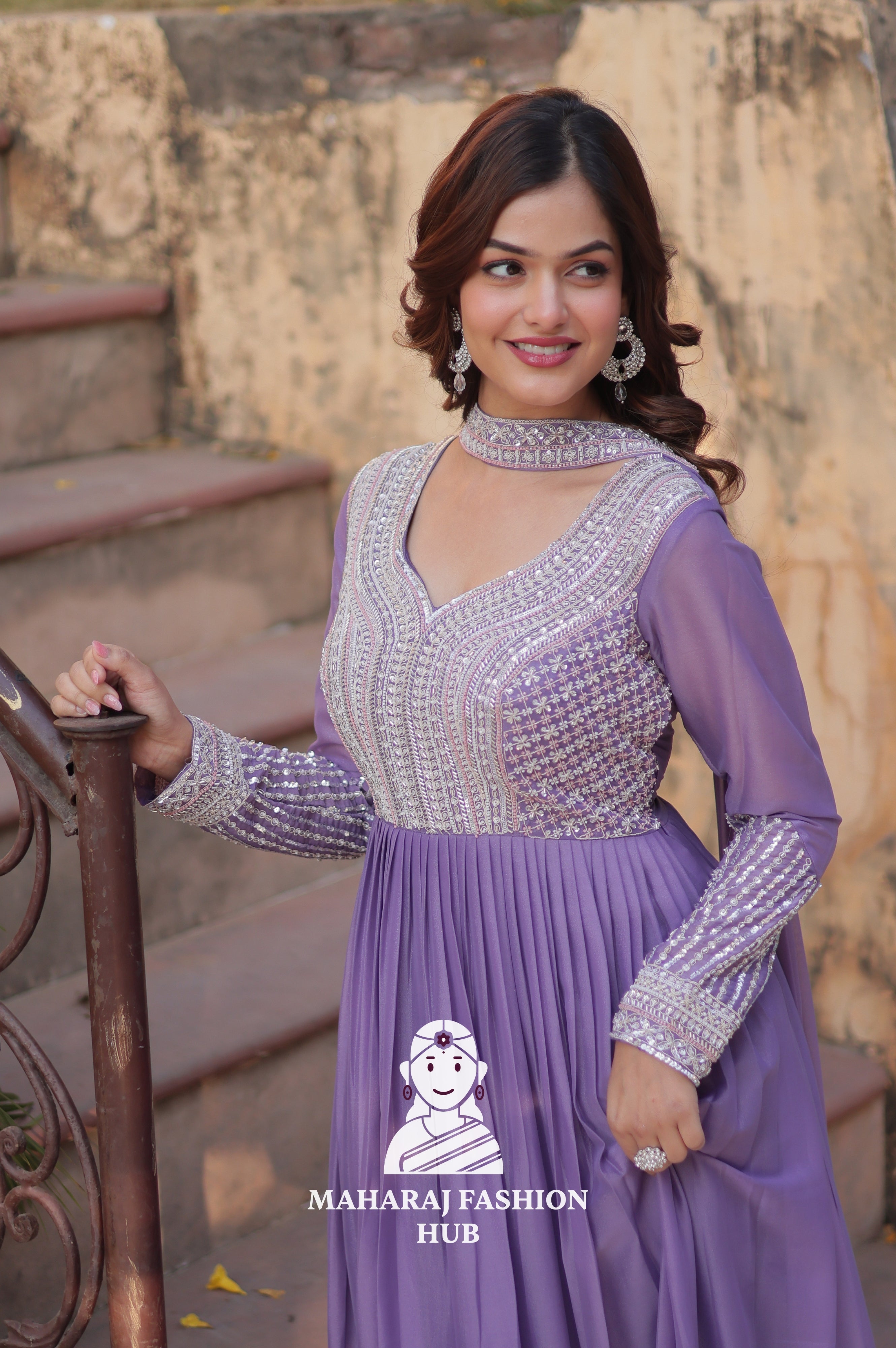🧵 Star Georgette Gown with Heavy Work & 5 M Flair Grandeur - Special Designer Gown