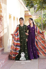 Special Designer Gown Set in Faux Blooming with Embroidered Silk Dupatta - Combo Offer Gown