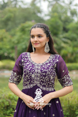 🎀 Party-Ready Gown in Zari Embroidery - Special Designer Gown