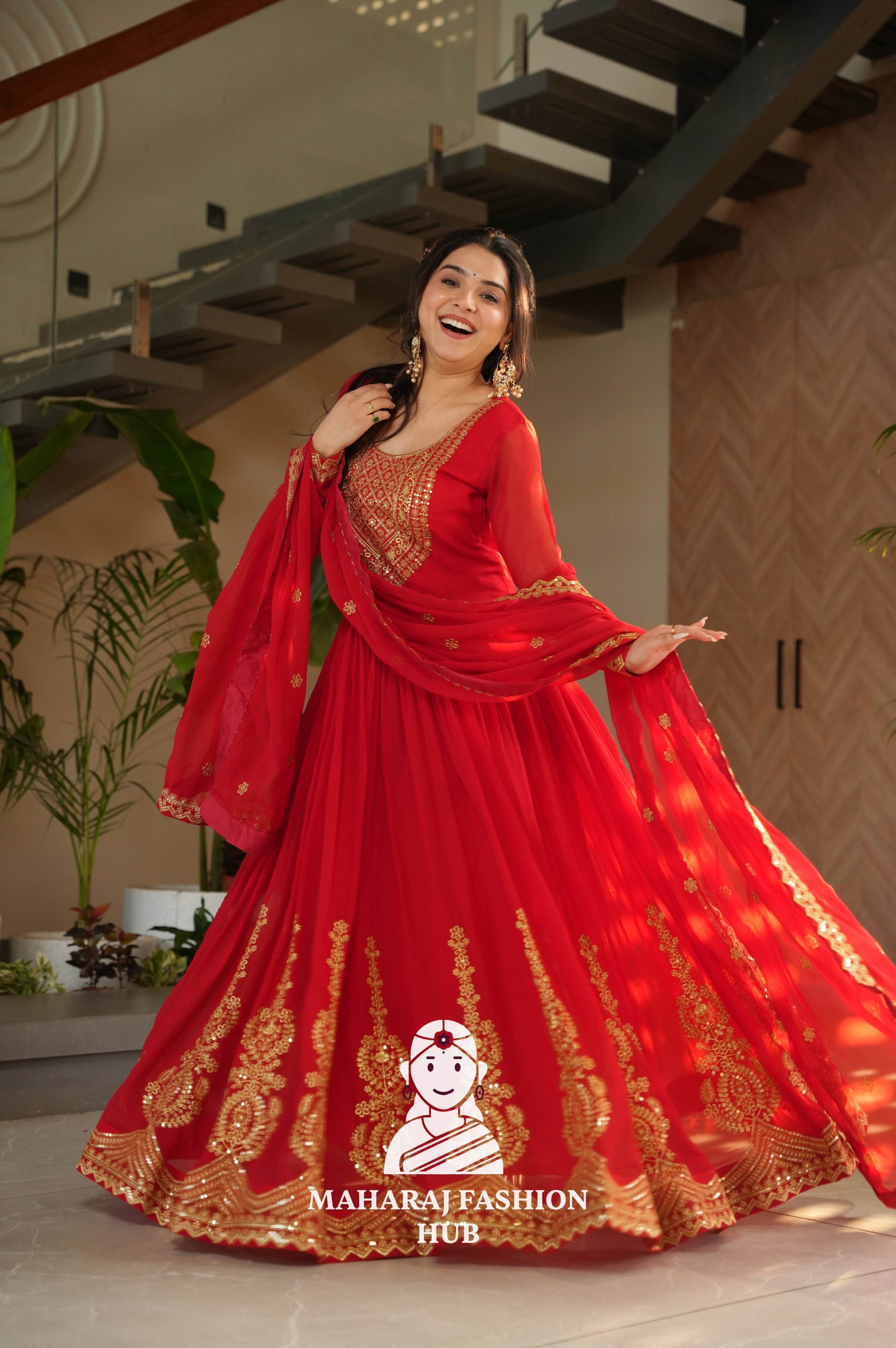 🌸 Classic Round Neck Ethnic Gown with Sequins Embroidery - Special Designer Gown