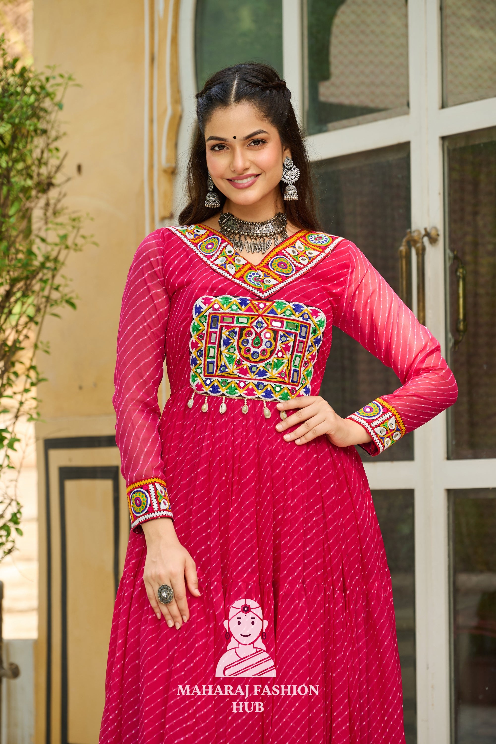 Festive Laheriya Kutchi Patch Faux Georgette Navratri Gown Design 🎶👑