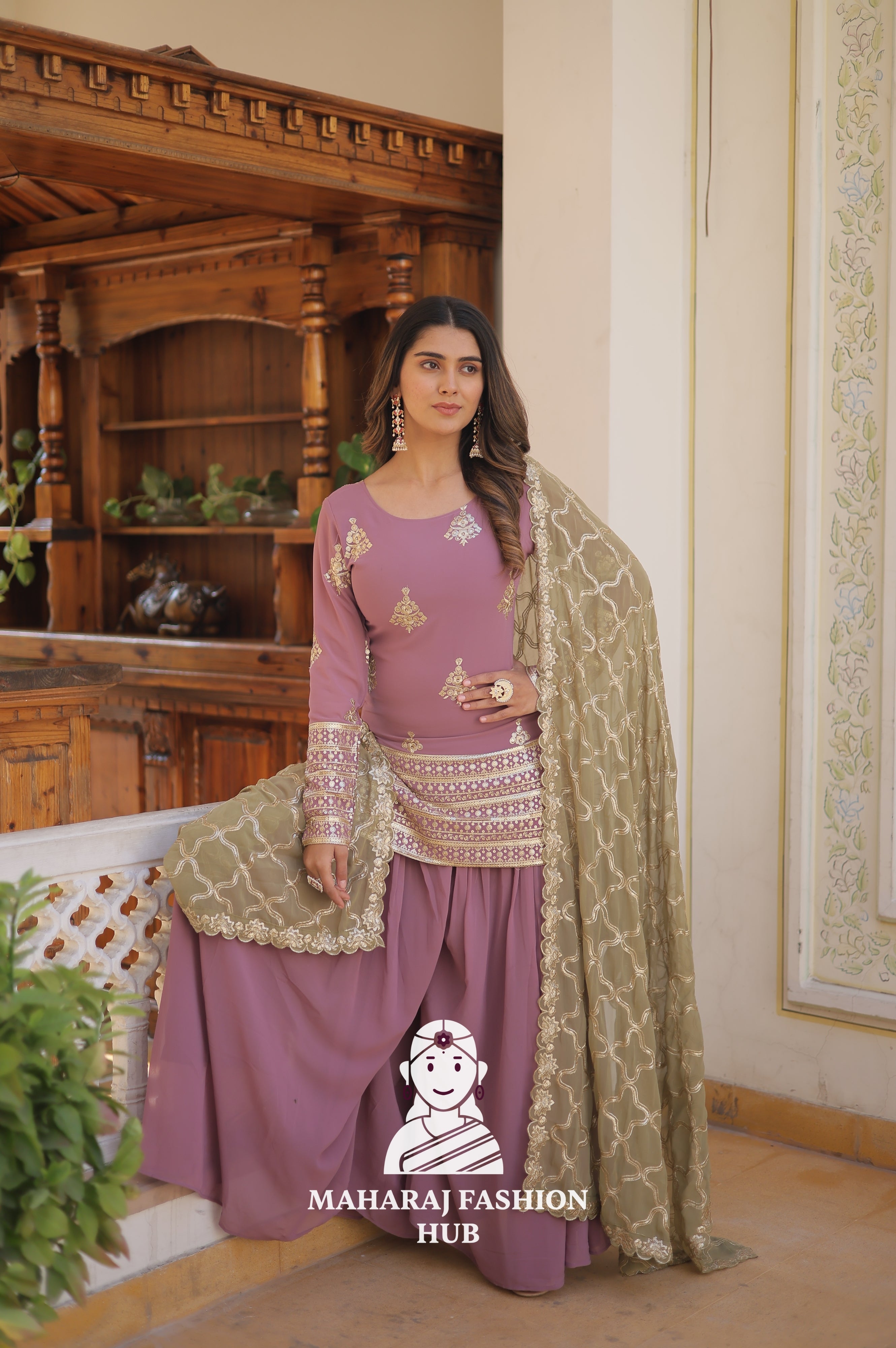 3-Piece : Sequins & Thread Work Faux Georgette Suit for Partywear Special Designer Gown