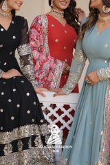 Full-Length Faux Georgette Embroidered Gown with Zari Sequins Detailing