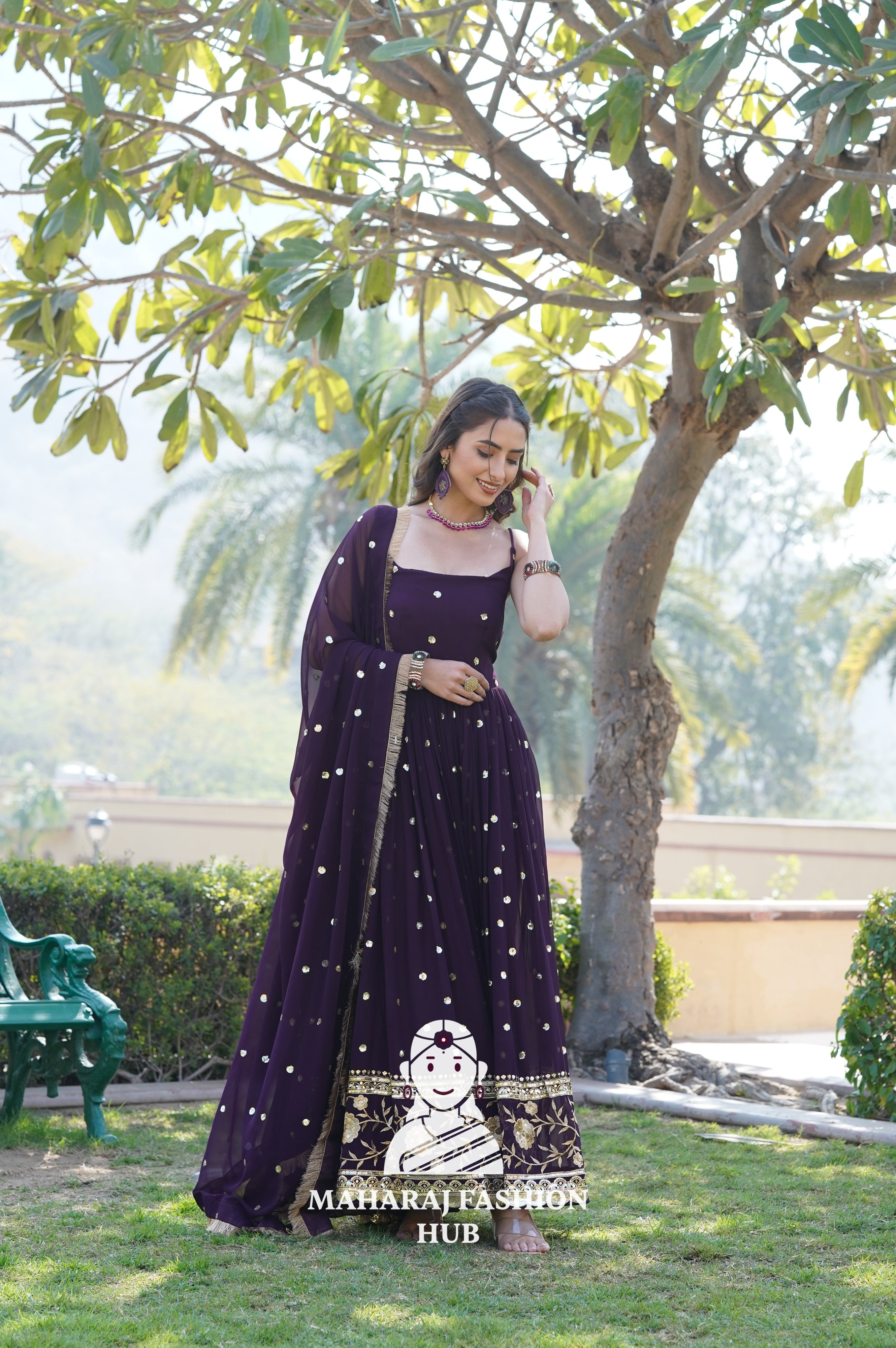 Sleeveless Special Designer Gown in Faux Blooming Fabric with Cotton Lining