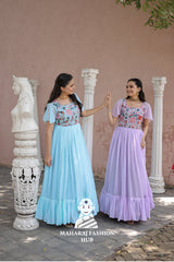 👑 Faux Georgette Heavy Flair Gown with Embroidery & Sequins | Ethnic Elegance