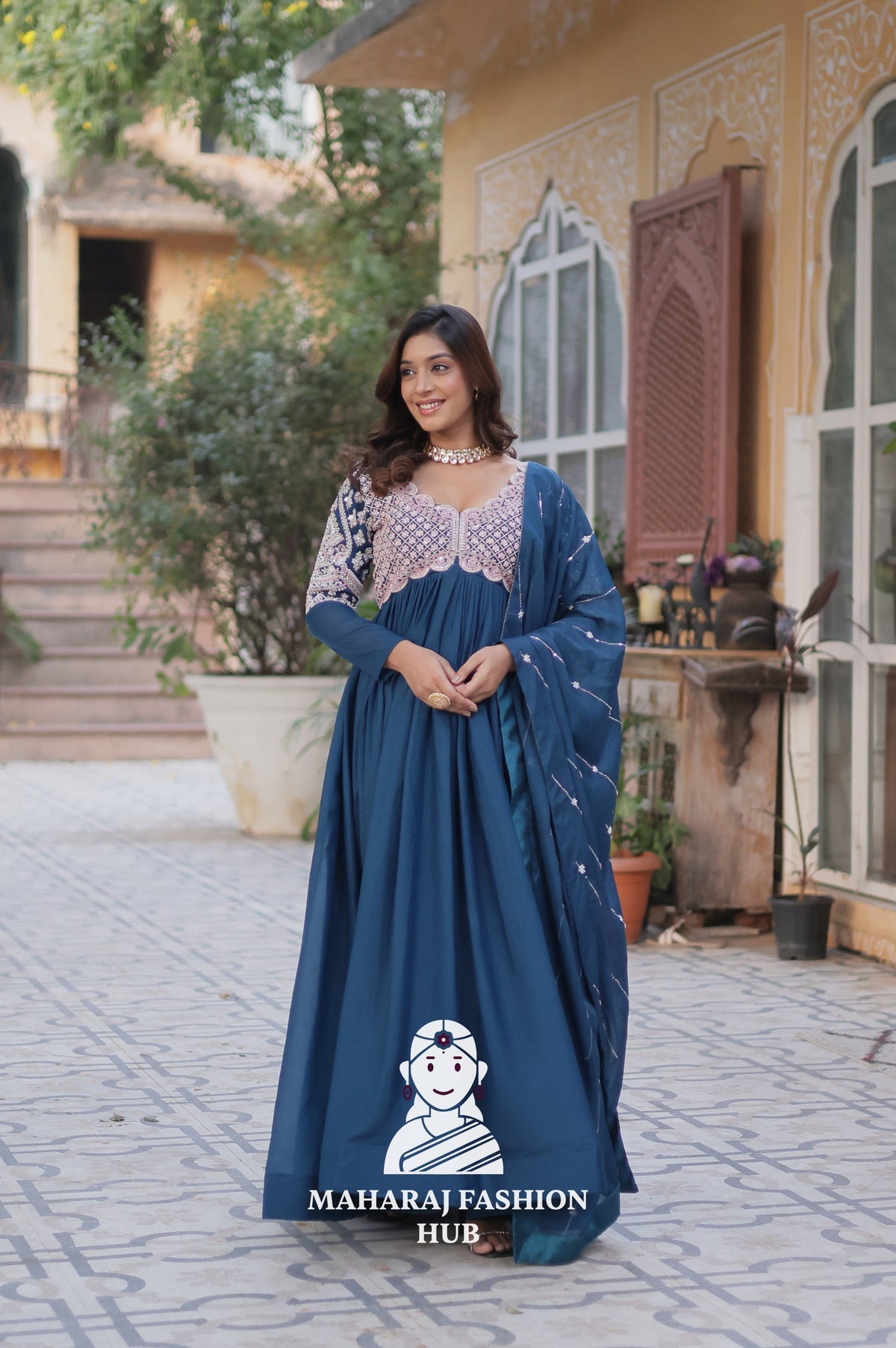 ✨ Star Georgette Gown Set with Beads & Sequins Embroidery - Special Designer Gown