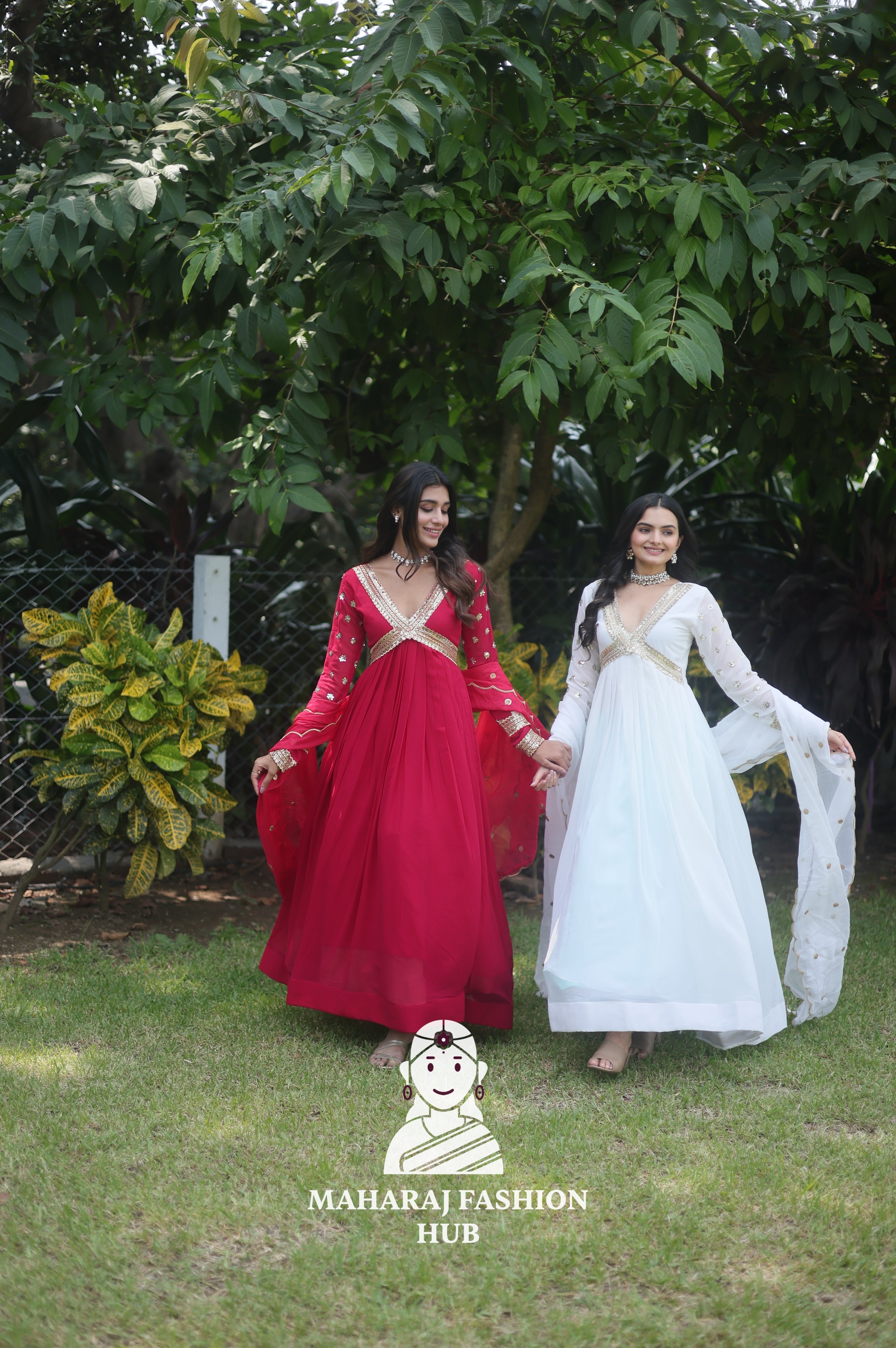 Designer Faux Blooming Gown with Full Sleeves & Dupatta in Cut-Work Grace 🌼
