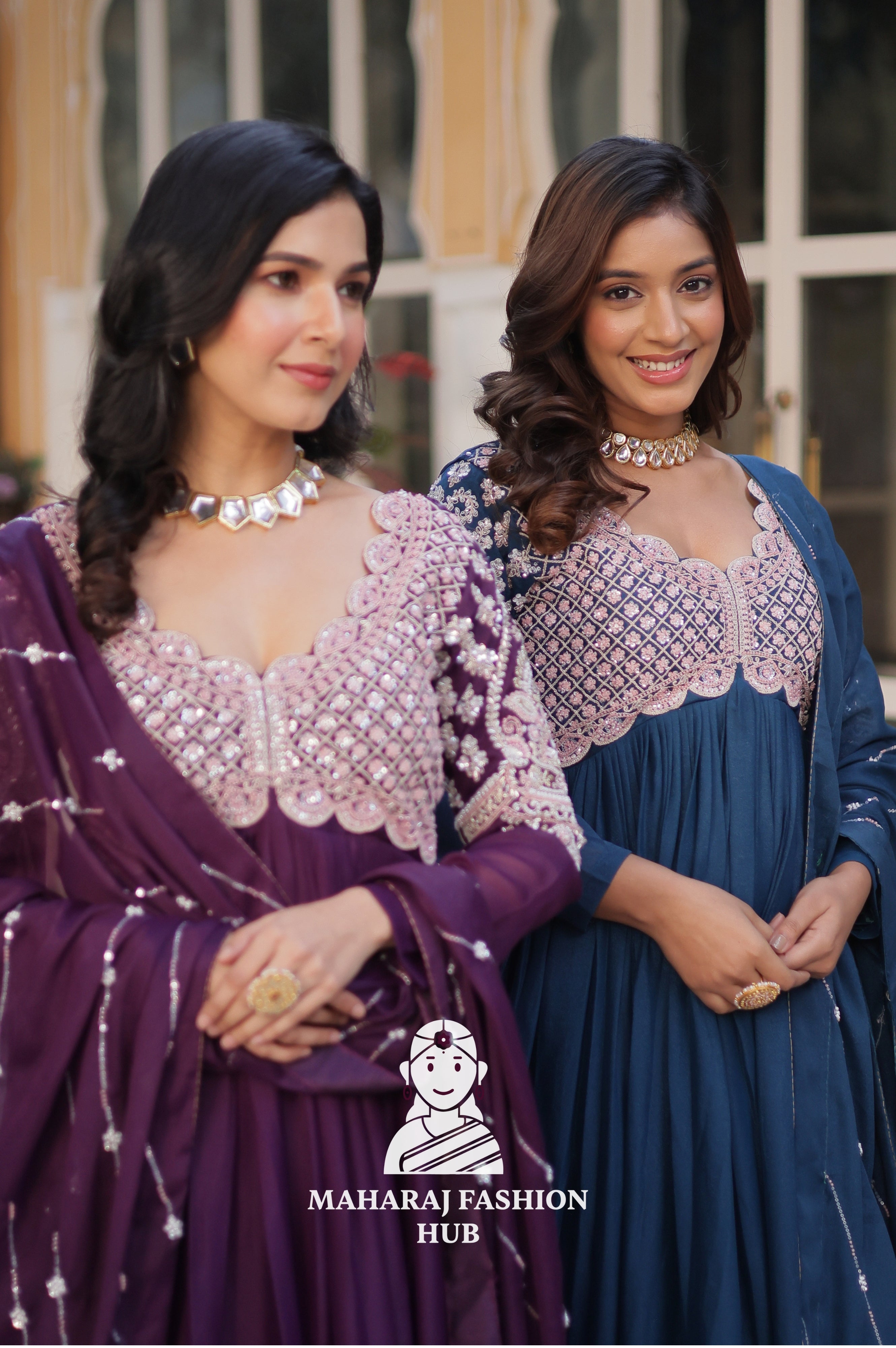 👗 Elegant Beaded Gown Set with Full Sleeves & Cotton Lining - Combo Offer Gown