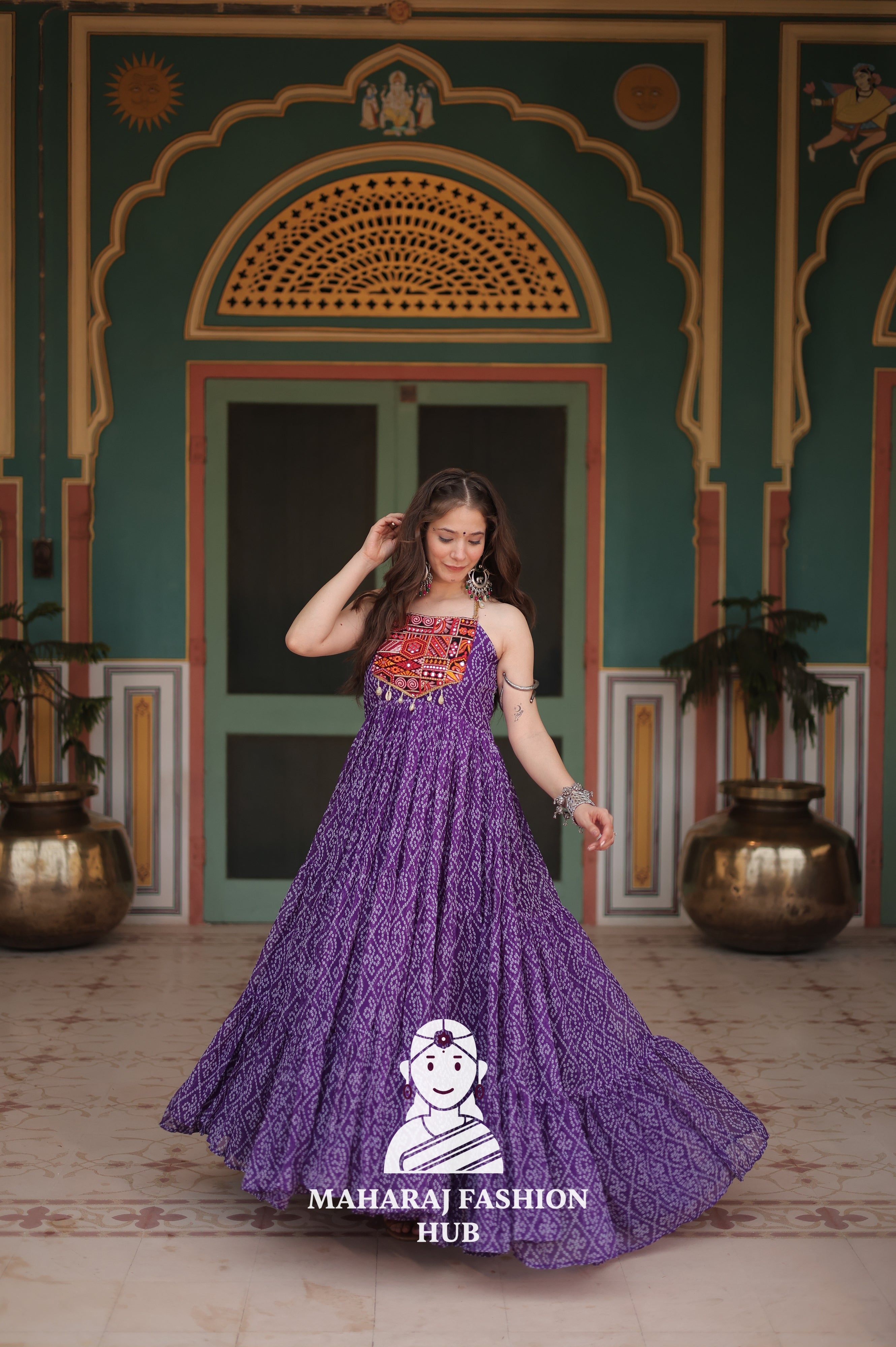 Bandhani Print Faux Georgette Ensemble with Cotton Lining