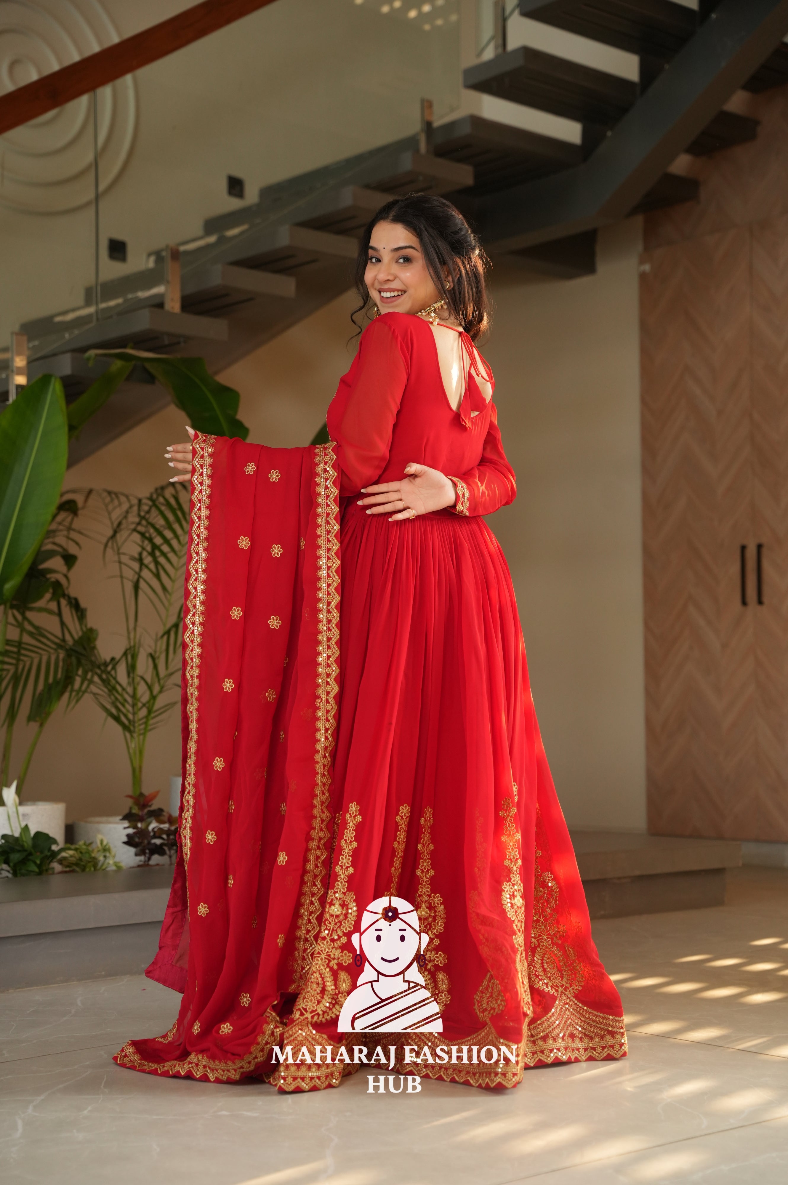 🌟 Traditional Glamour with Modern Comfort in Faux Blooming Gown - Special Designer Gown