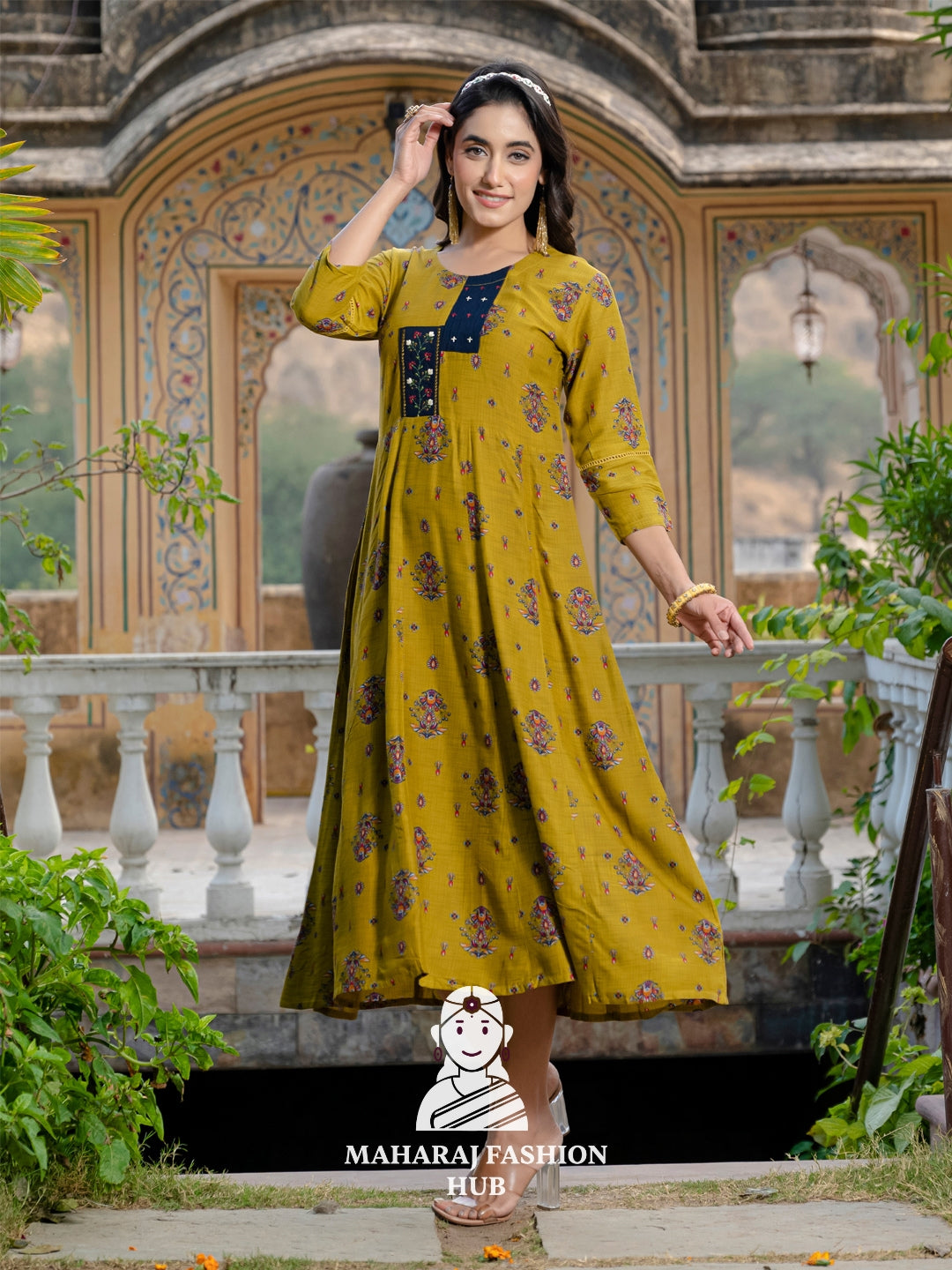 💚 Mehendi Magic – Embroidered Rayon Kurta for Women