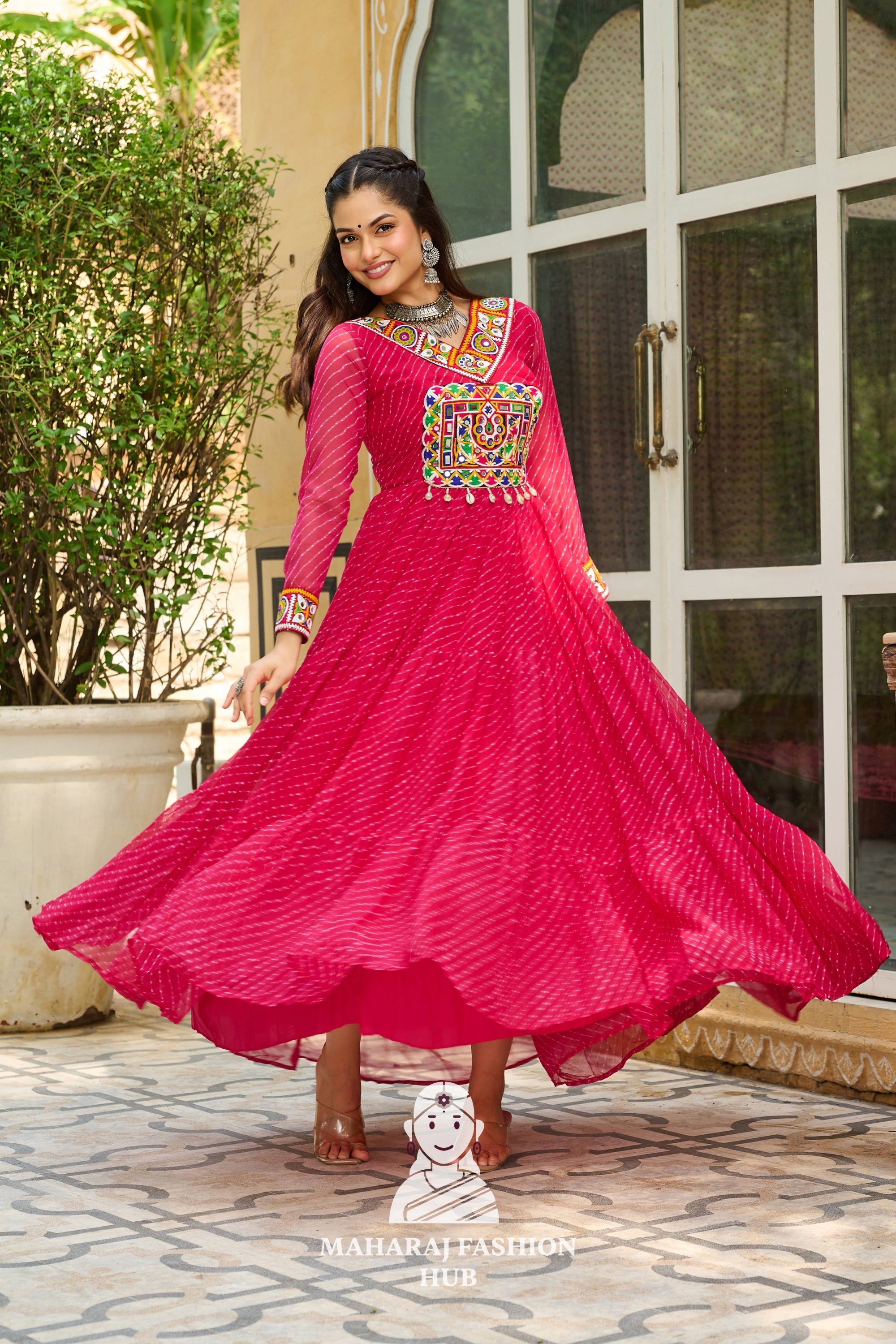 Festive Laheriya Kutchi Patch Faux Georgette Navratri Gown Design 🎶👑
