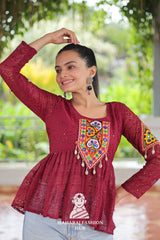 Festive Georgette Schiffli Kutchi Work Peplum Top for Navratri ✨👗