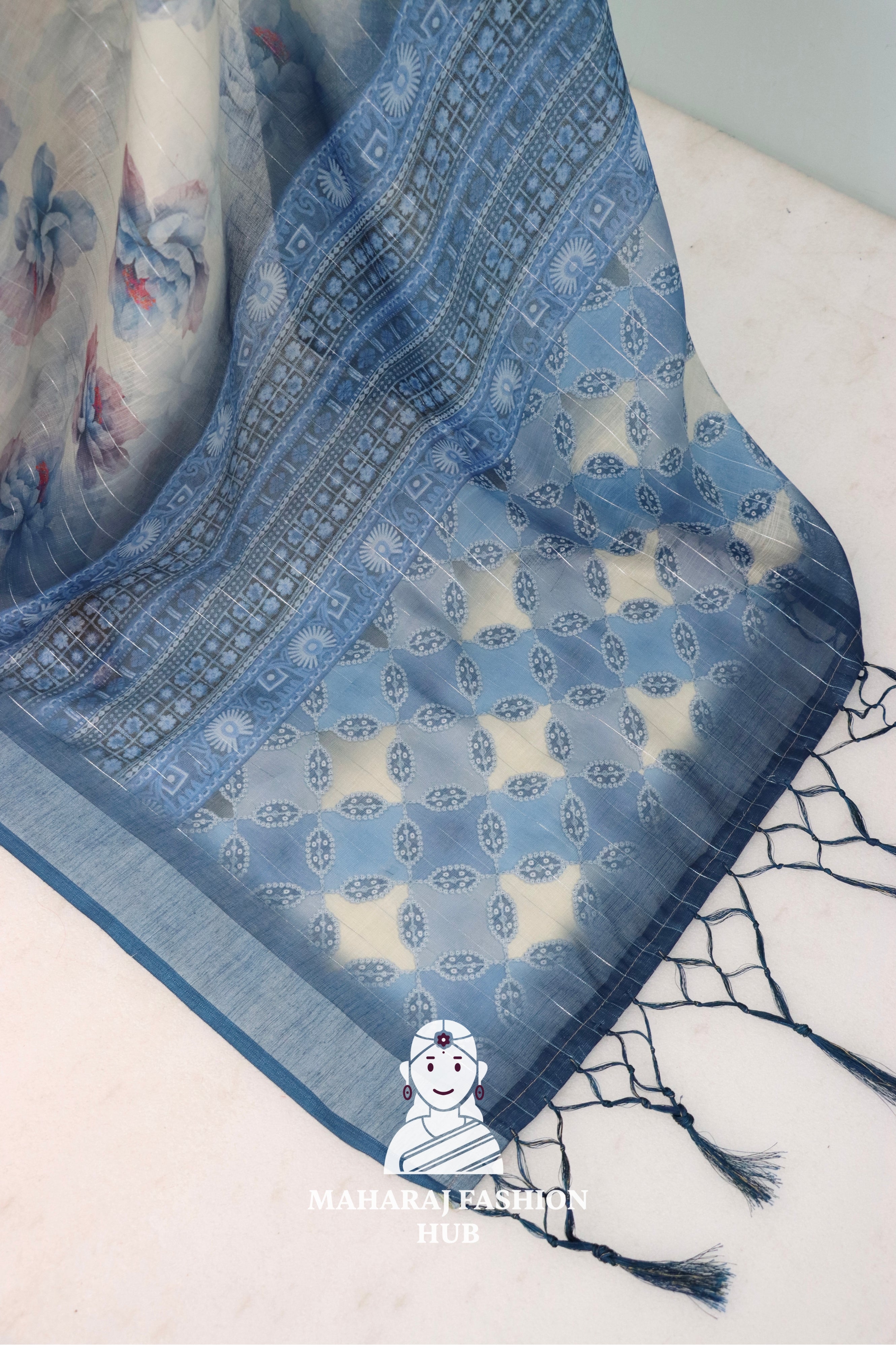 Grace in Every Thread – Silver Bloom Linen Sarees