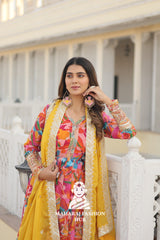 Zari & Sequins Russian Silk Gown with 3.5M Flair and Dupatta