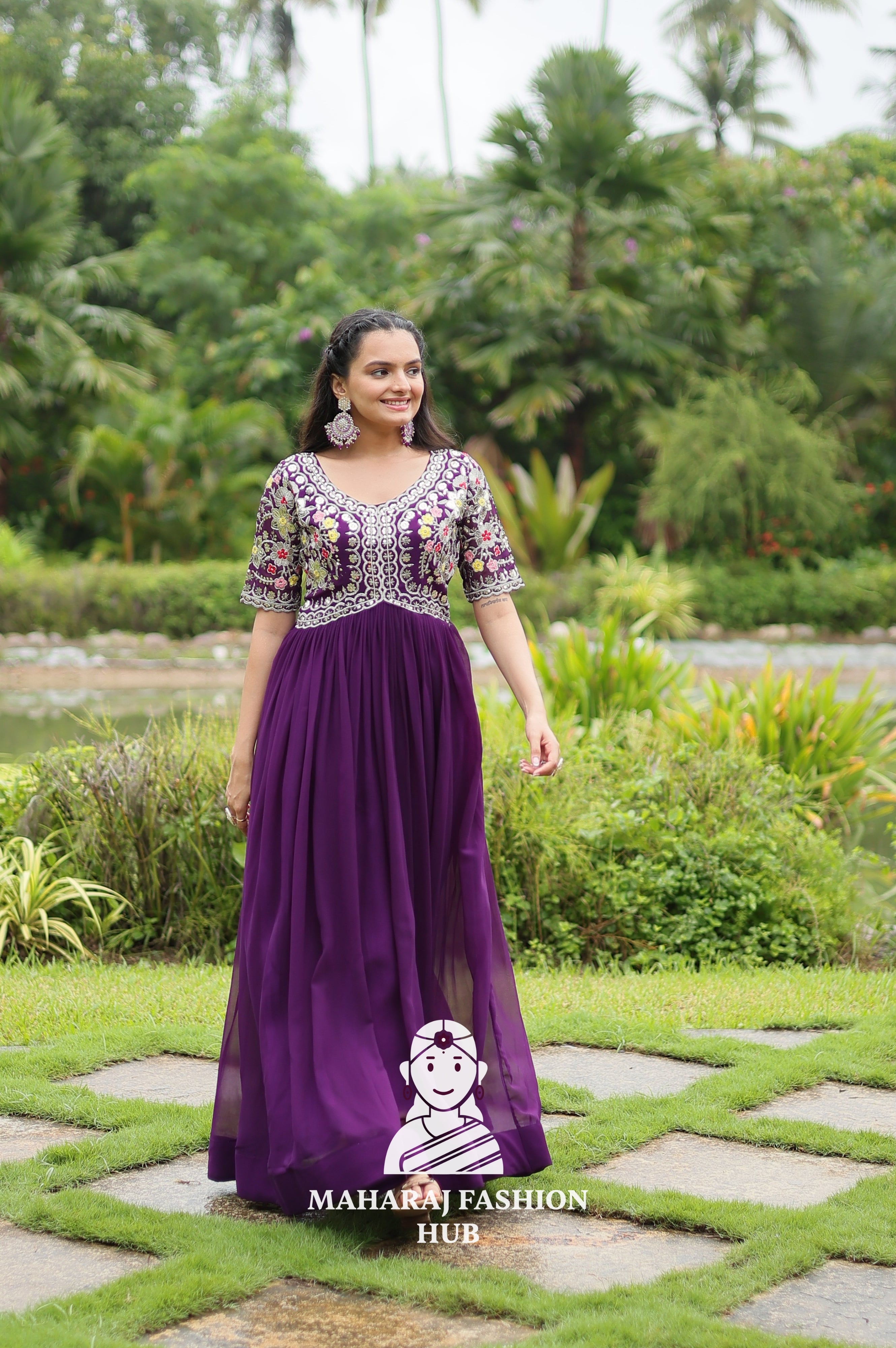 Designer Faux Blooming Gown Crafted for Festive Moments