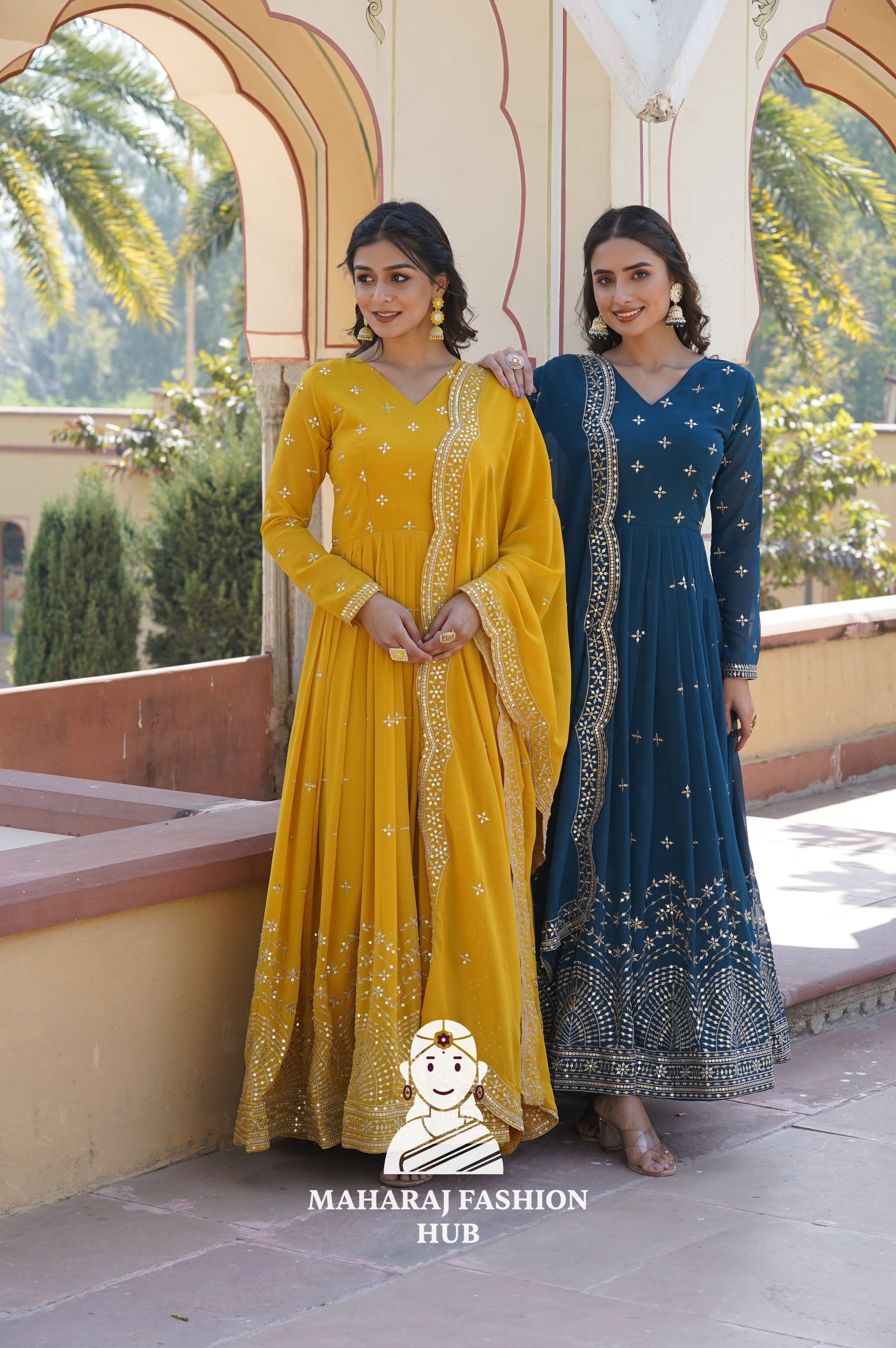 Graceful Faux Georgette Gown Set for Festive Wear - Combo Offer Gown
