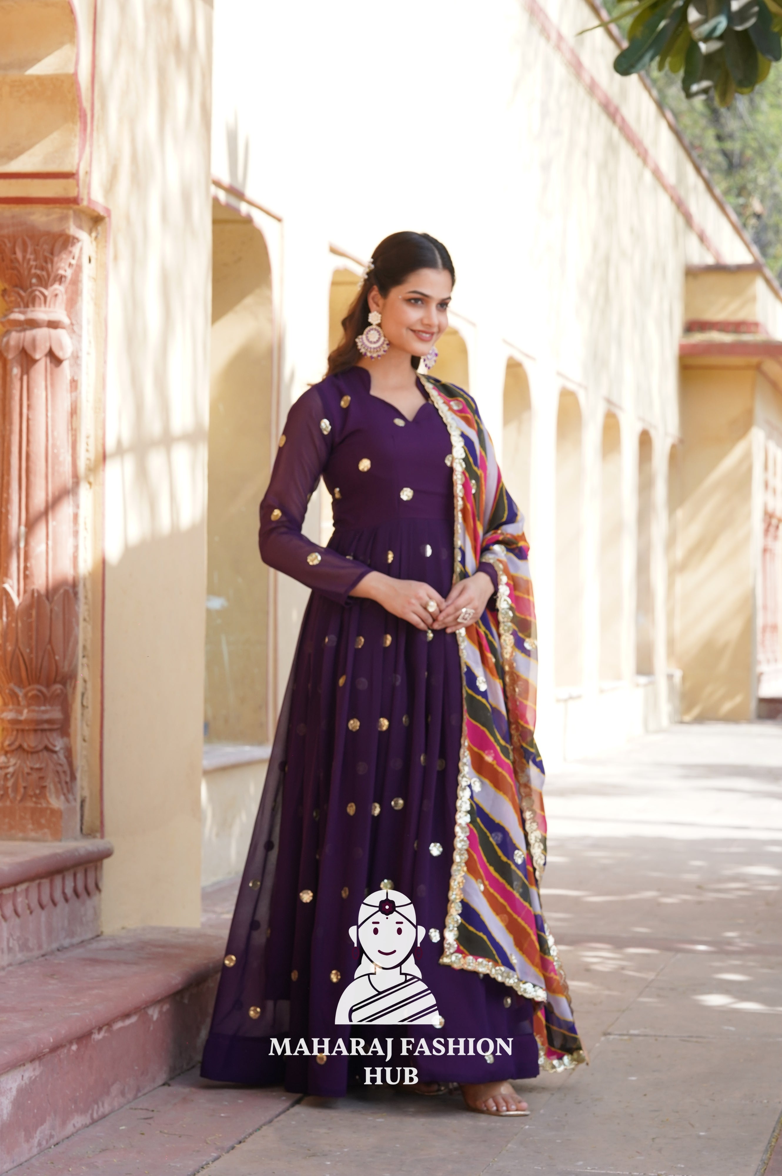 Special Designer Gown Set in Faux Blooming with Embroidered Silk Dupatta