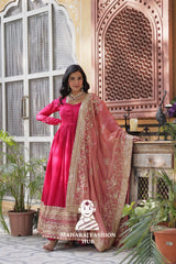 ✨ Shimmer Vichitra Gown with Rich Sequins & Fendi Dupatta - Special Designer Gown