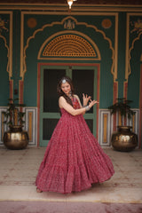 Stunning Faux Georgette Gown with 12 Meter Flair and Patchwork