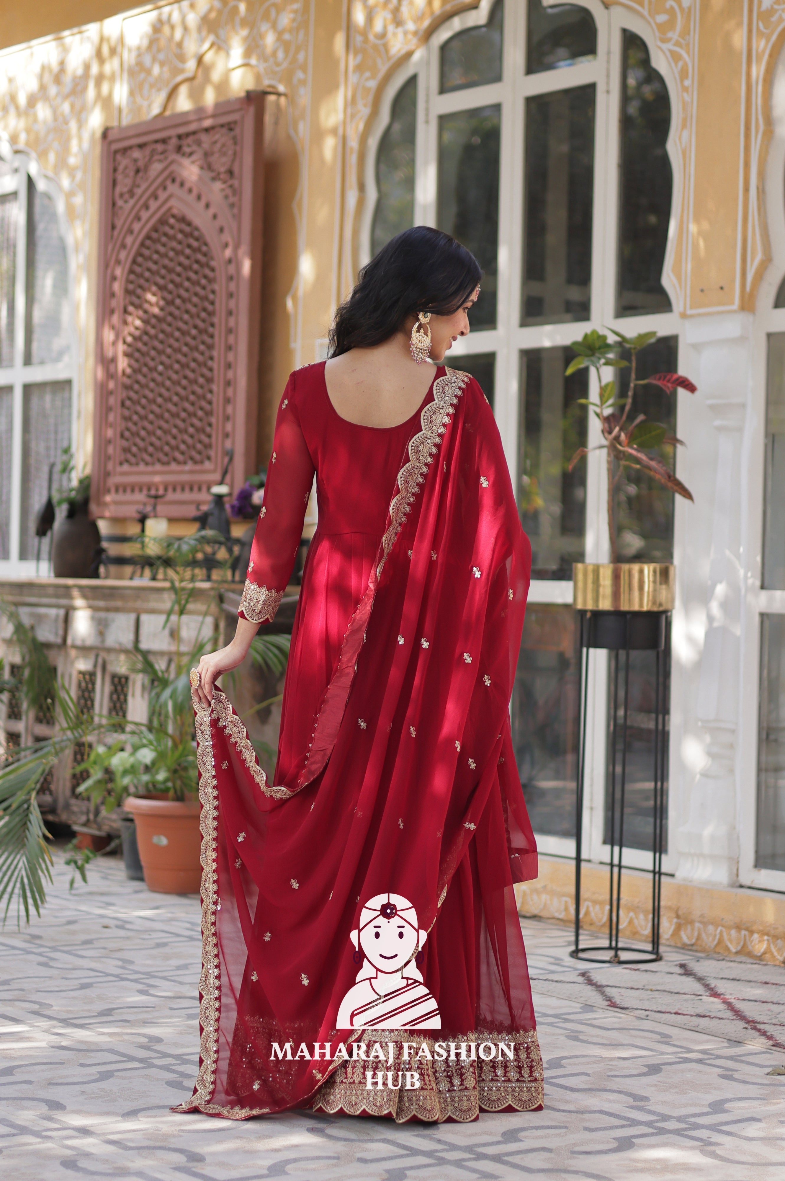 💃 Full Flair Faux Blooming Gown Paired with Designer Dupatta