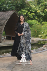 🌸 Faux Blooming Butti Work Set with 4-Layer Frill Gown & Organza Dupatta