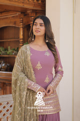 3-Piece : Sequins & Thread Work Faux Georgette Suit for Partywear Special Designer Gown