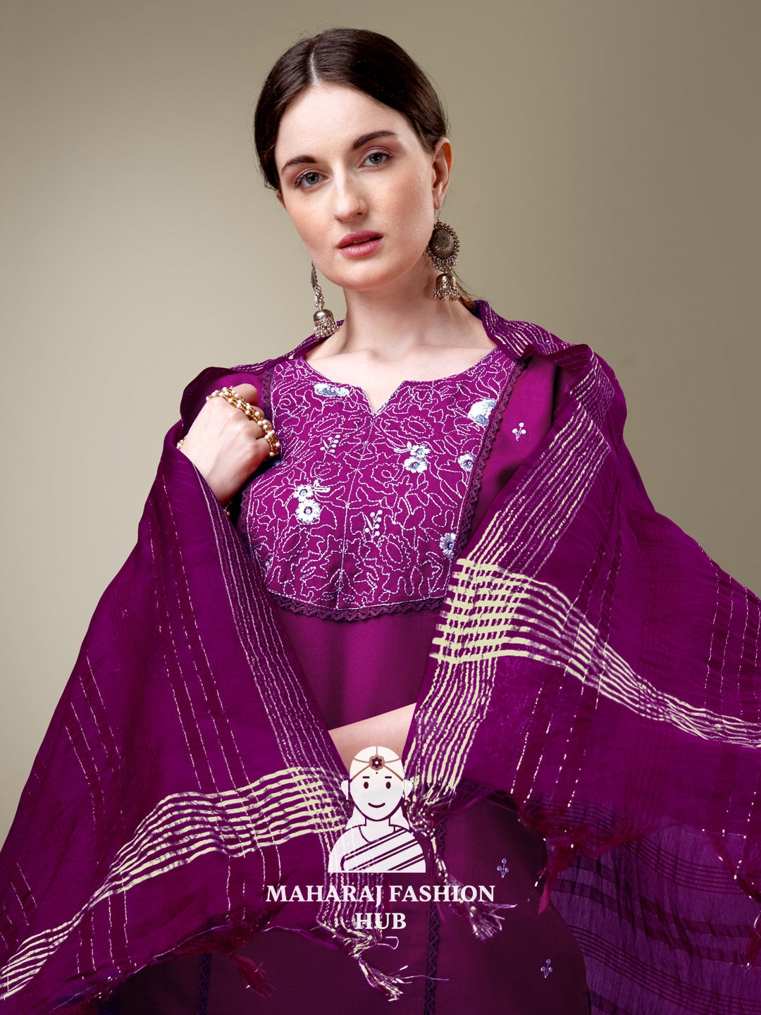Maharaj Fashion Hub Women's Elegant Kurti Pant Dupatta Set