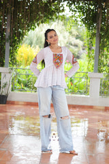 Celebrate Traditions – Stylish Schiffli Kutchi Patchwork Peplum Top 💫🎶