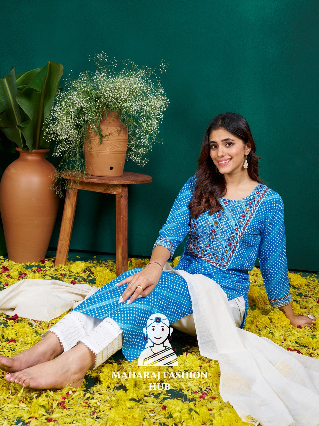 Maharaj Fashion Hub Anarkali Gown Set for Women – Embroidered Gown with Dupatta and Matching Bottom