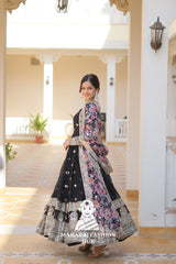 Partywear Faux Georgette Gown with Tabby Silk Cutwork Dupatta