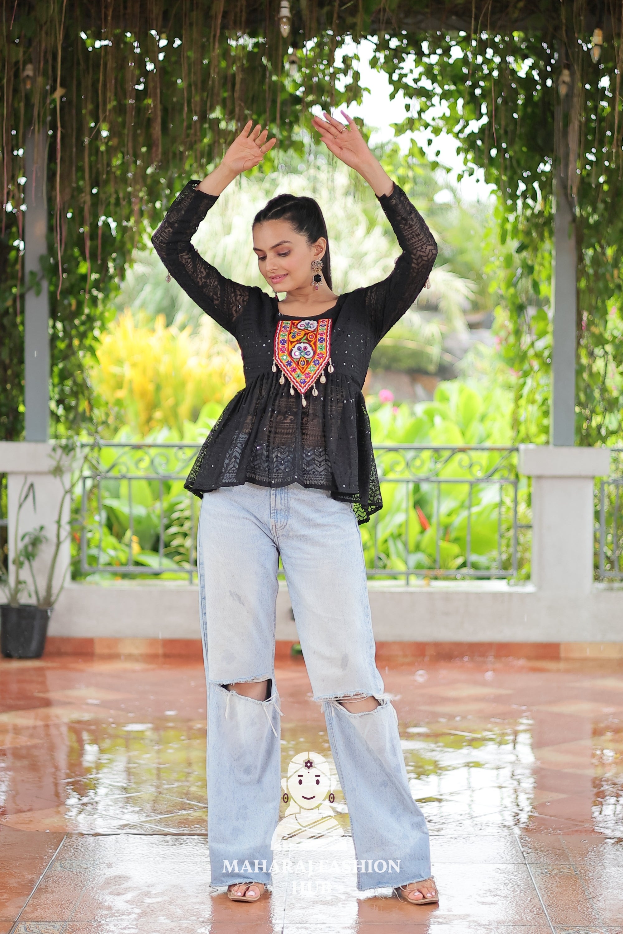 Navratri - Trendy Peplum Style Kutchi Gamthi Schiffli Embroidered Top for Navratri 🌺💃