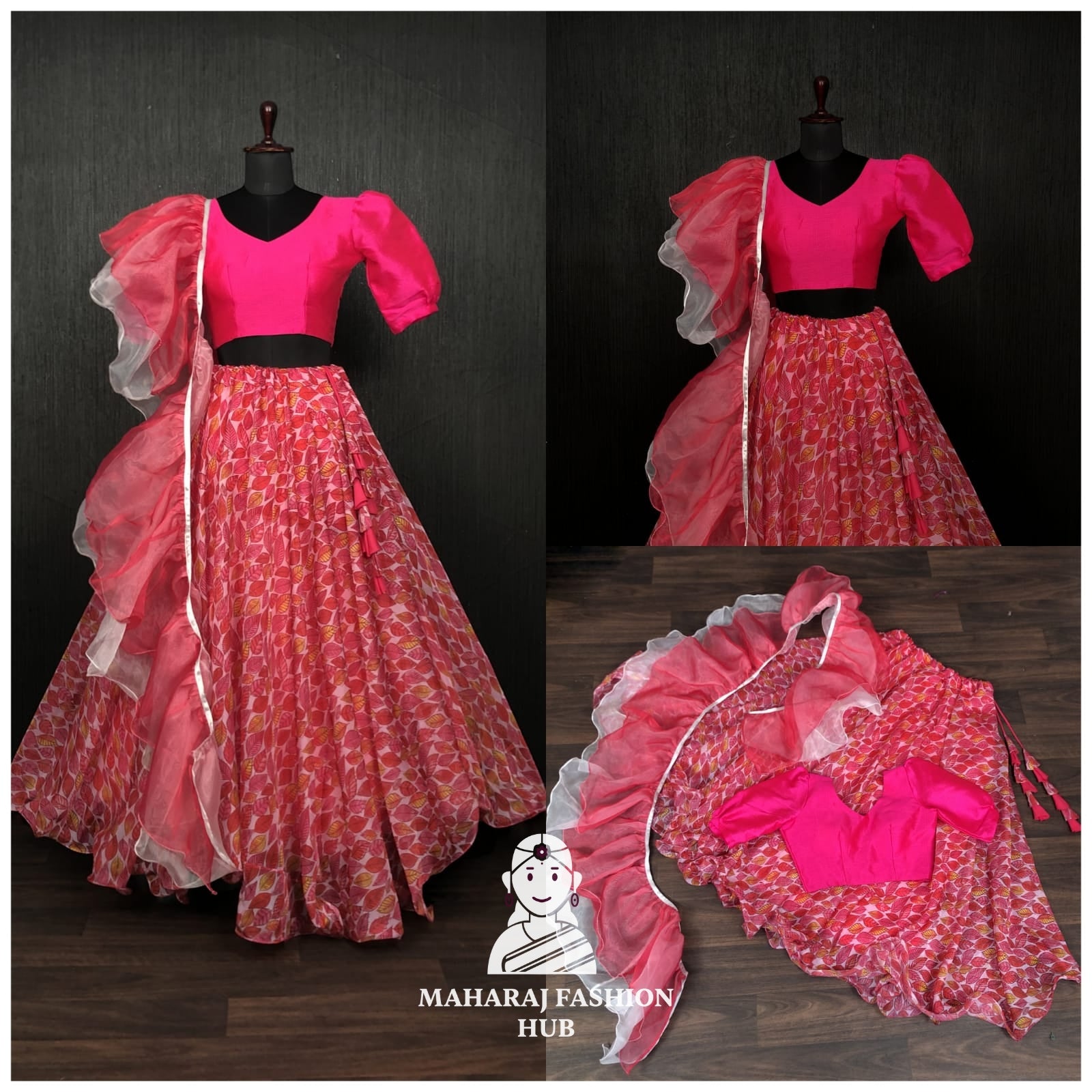 Chinnon Printed Flared Skirt with Phantom Silk Blouse for Weddings