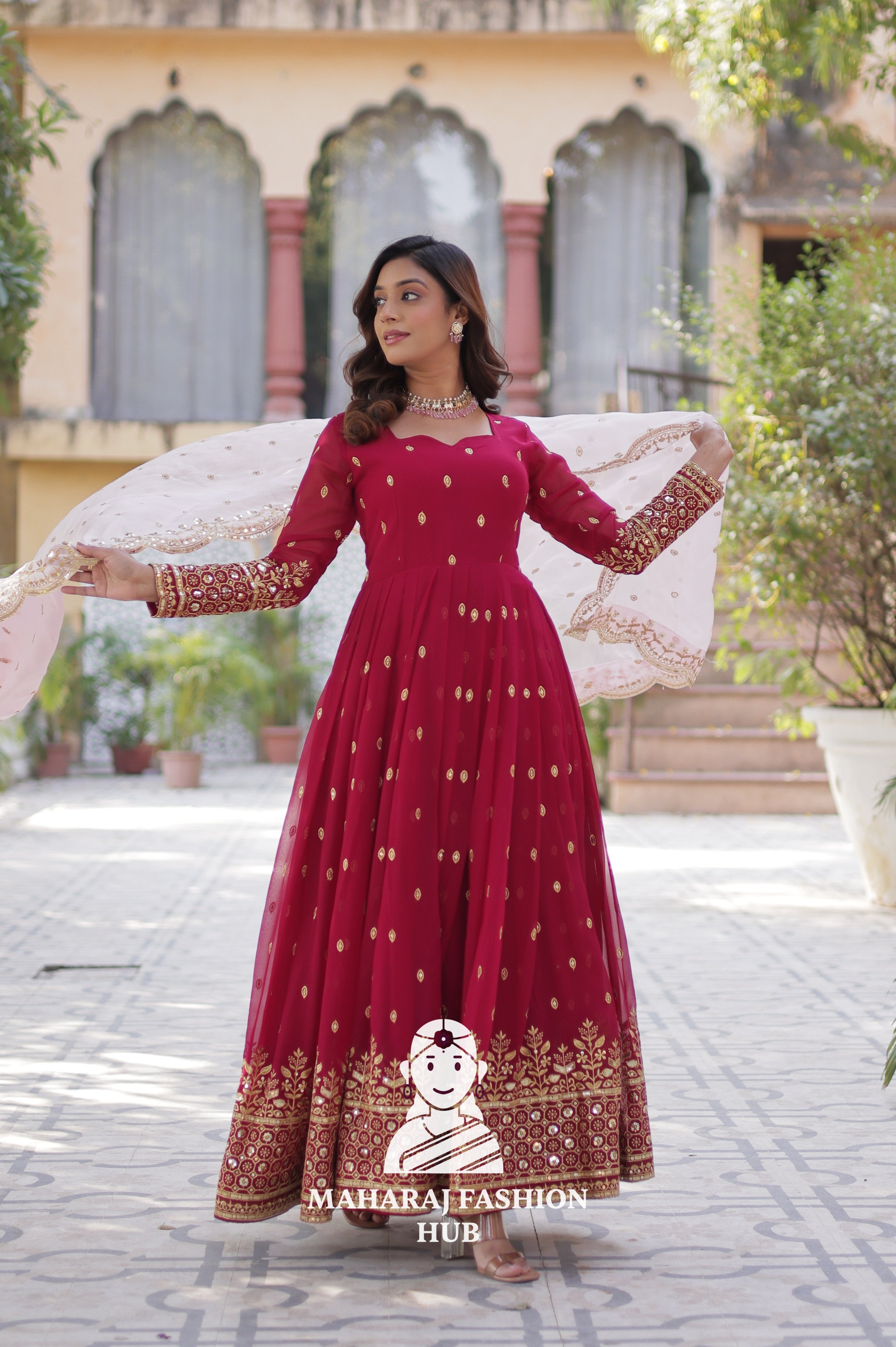🧵 Zari Sequins Faux Blooming Gown with Designer Dupatta - Special Designer Gown