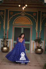 Bandhani Print Faux Georgette Gown with Kutchi Patchwork Detailing