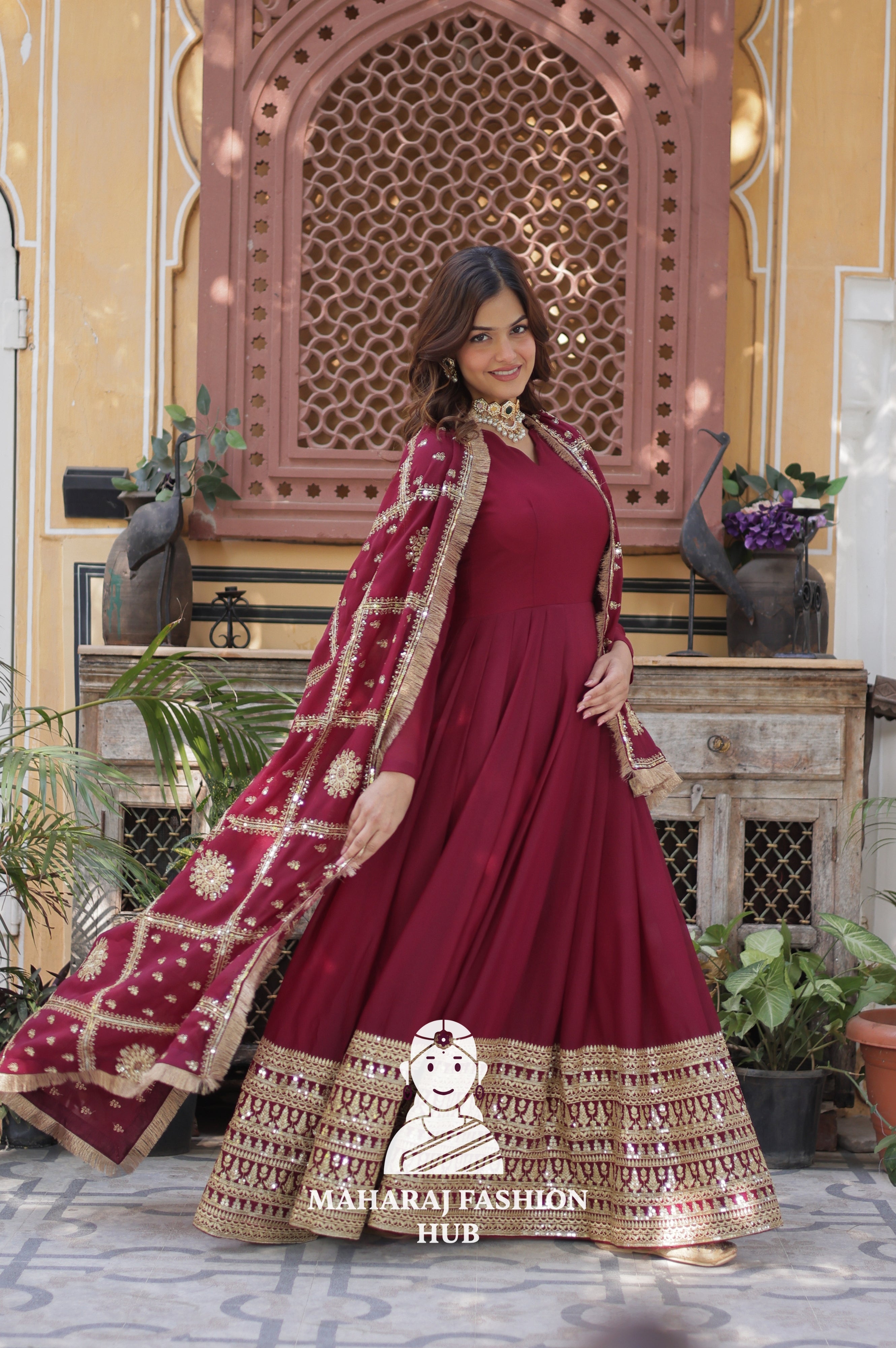 🌟 Statement-Making Gown with Embroidery & Soft Cotton Lining - Special Designer Gown