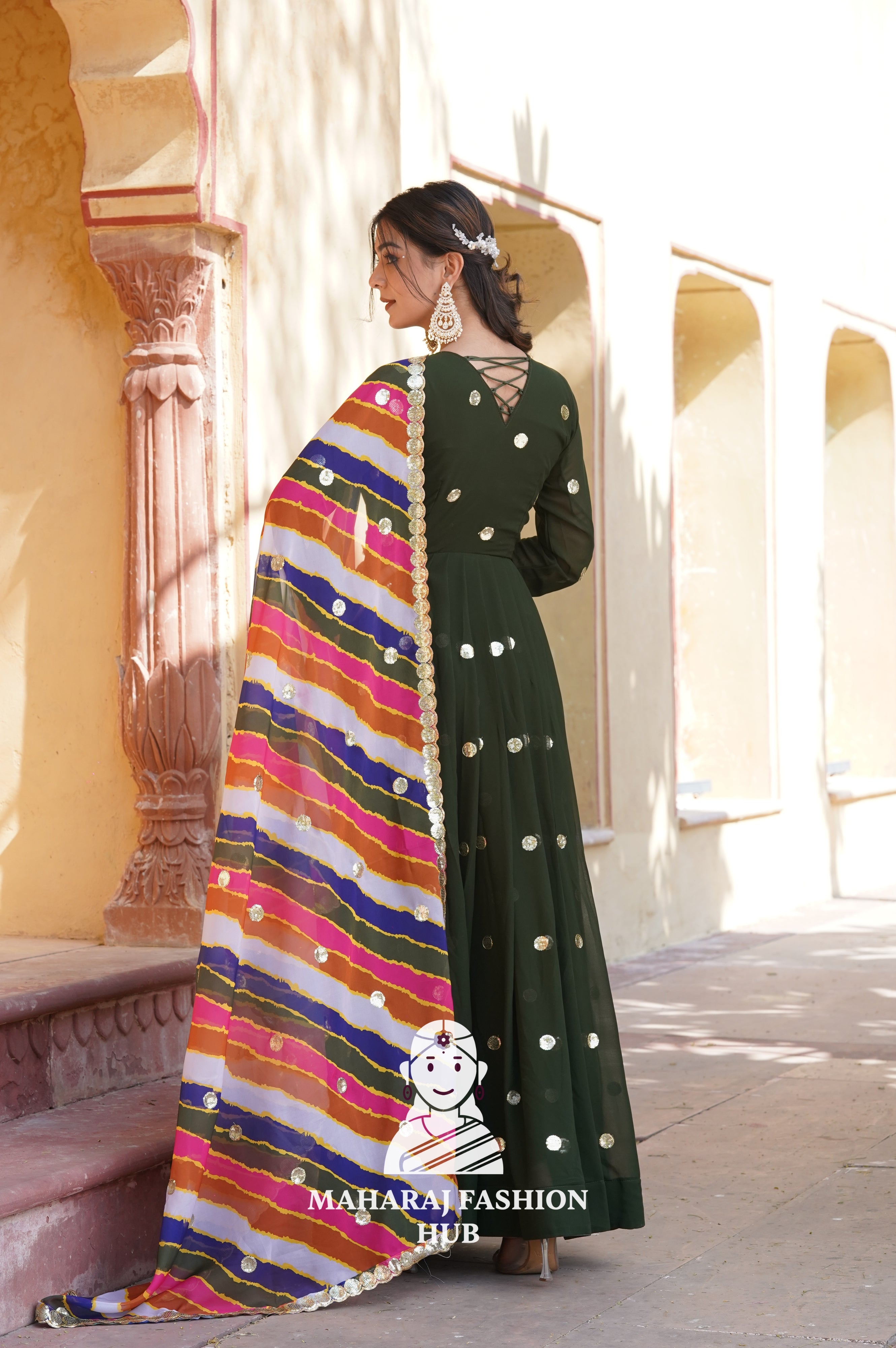 Elegant Faux Blooming Special Designer Gown with Contrast Silk Dupatta