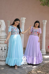 👑 Faux Georgette Heavy Flair Gown with Embroidery & Sequins | Ethnic Elegance