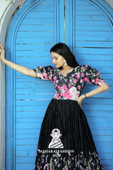 Elegant Digital Print Gown with Designer Neckline