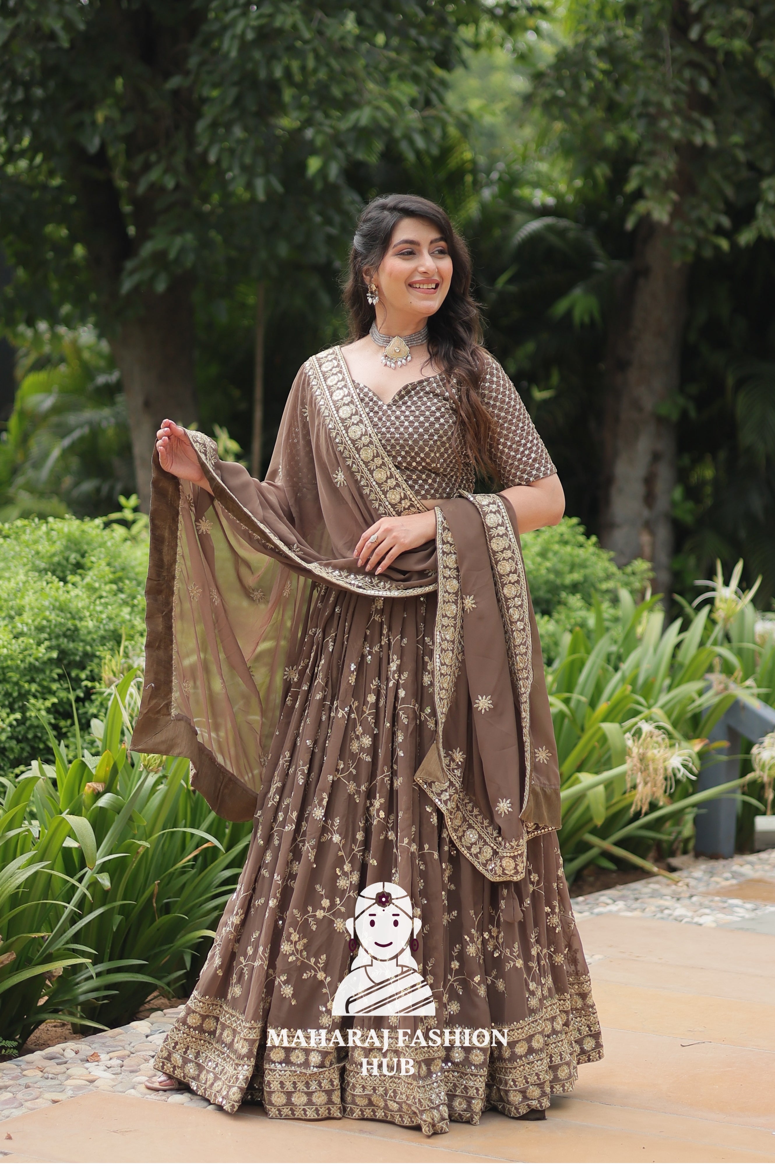 Faux Blooming Lehenga Set with Heavy Sequins & Thread Embroidery, Designer Lace Border Dupatta