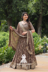 Faux Blooming Lehenga Set with Heavy Sequins & Thread Embroidery, Designer Lace Border Dupatta