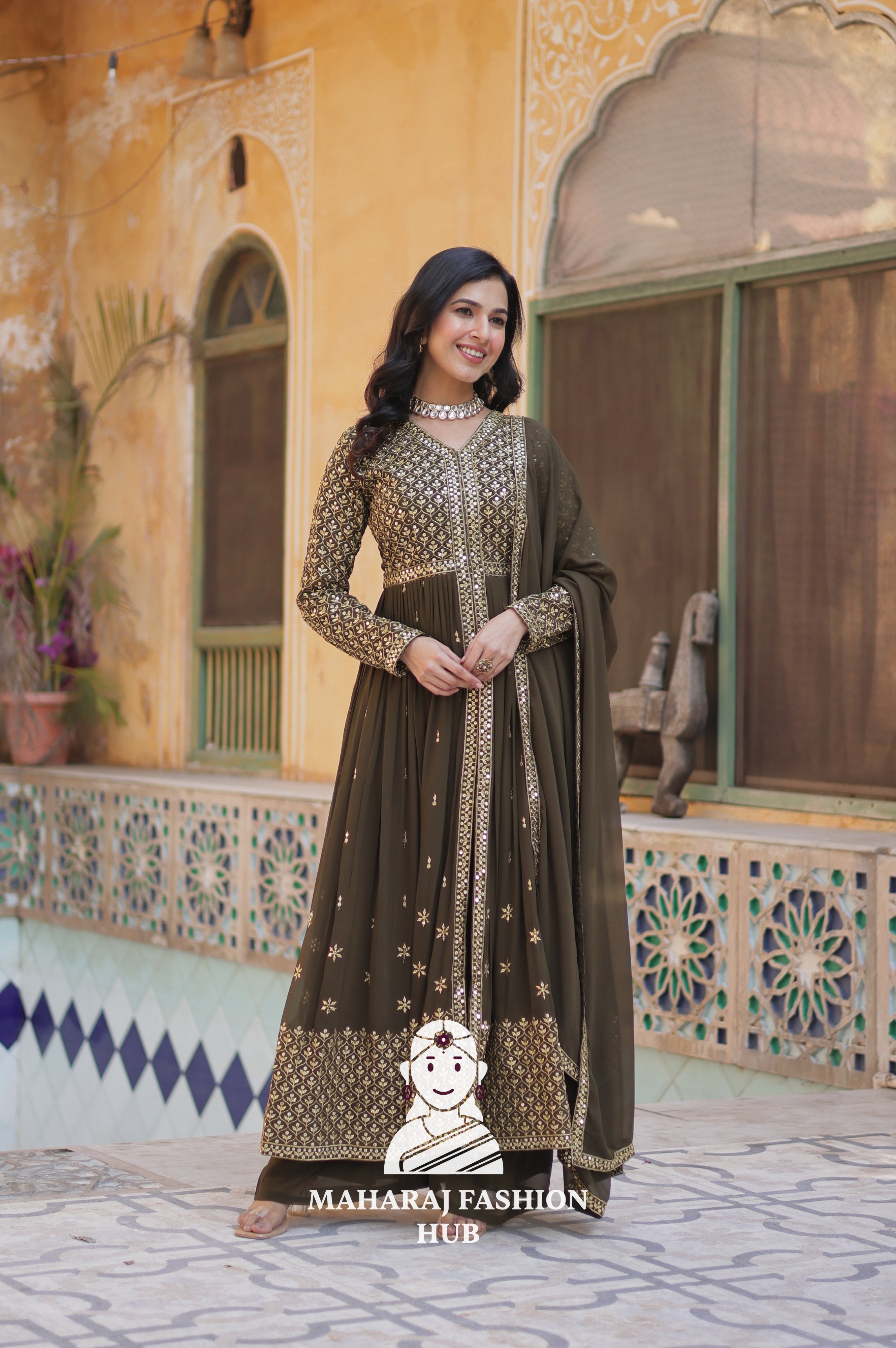 💃 Full Sleeve Kurti Set with Sequin Lace Dupatta - Special Designer Gown