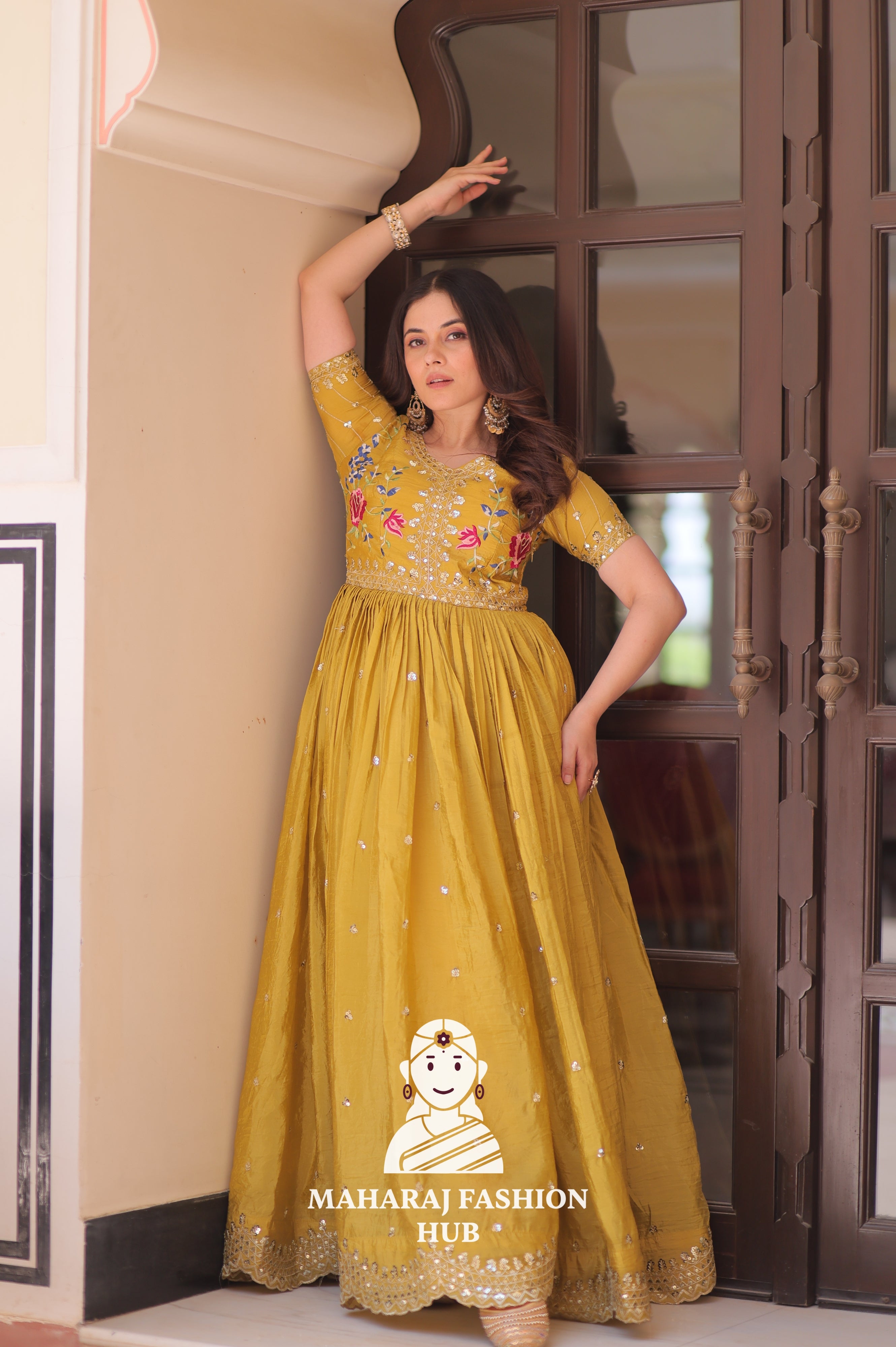 Gold Crush Gown with Zari & Sequin Embroidery Glam ✨