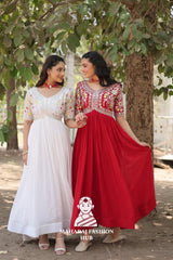 Zari Sequins Embellished Fabric Gown with Fancy Neck - Combo Offer Gown
