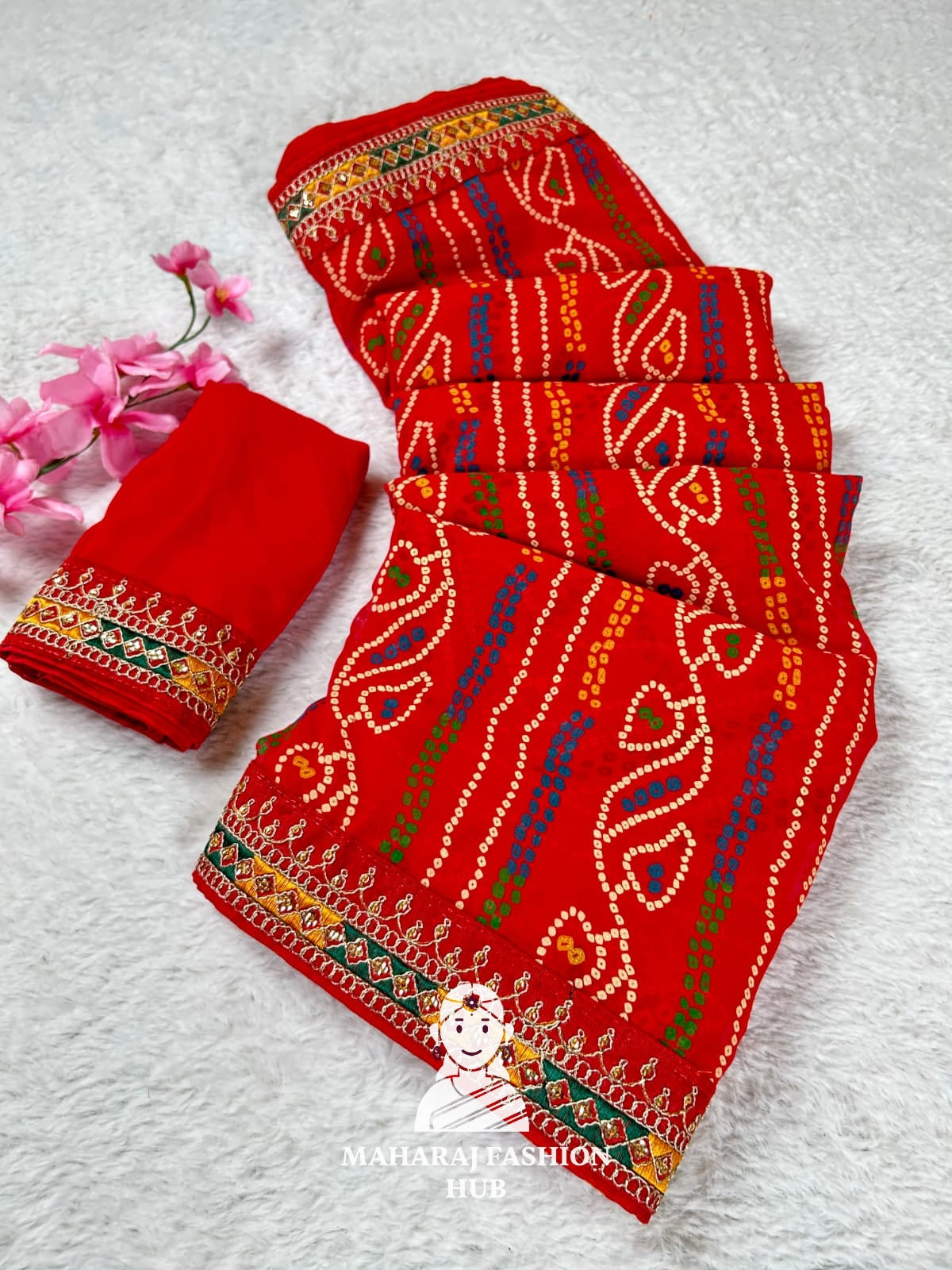 Traditional Lahariya print Georgette saree for women,s || Festive georgette saree for women's ||