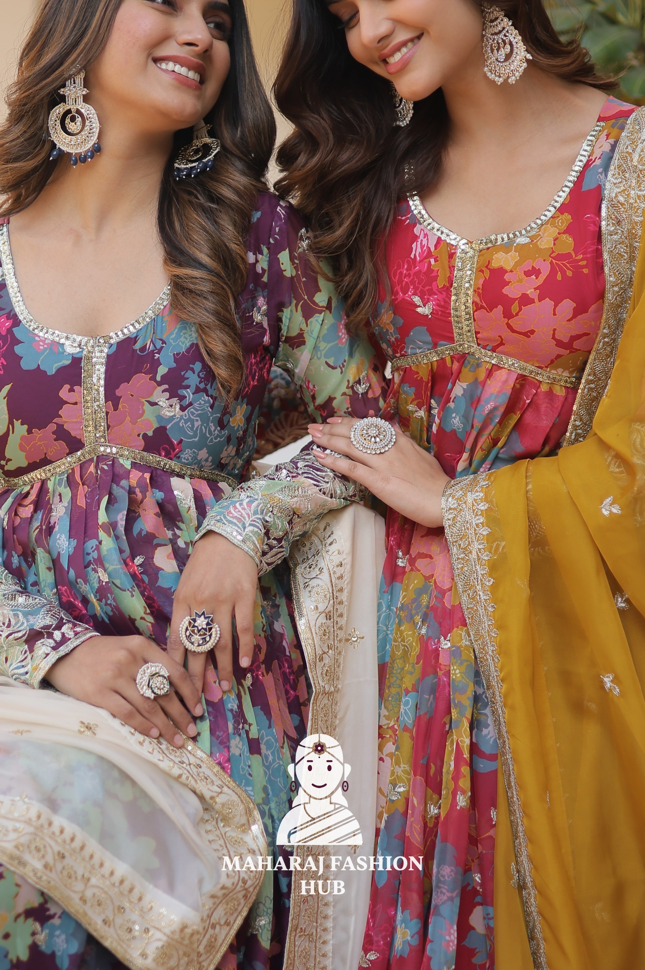 Embroidered Digital Print Gown in Russian Silk with Full Inner Lining