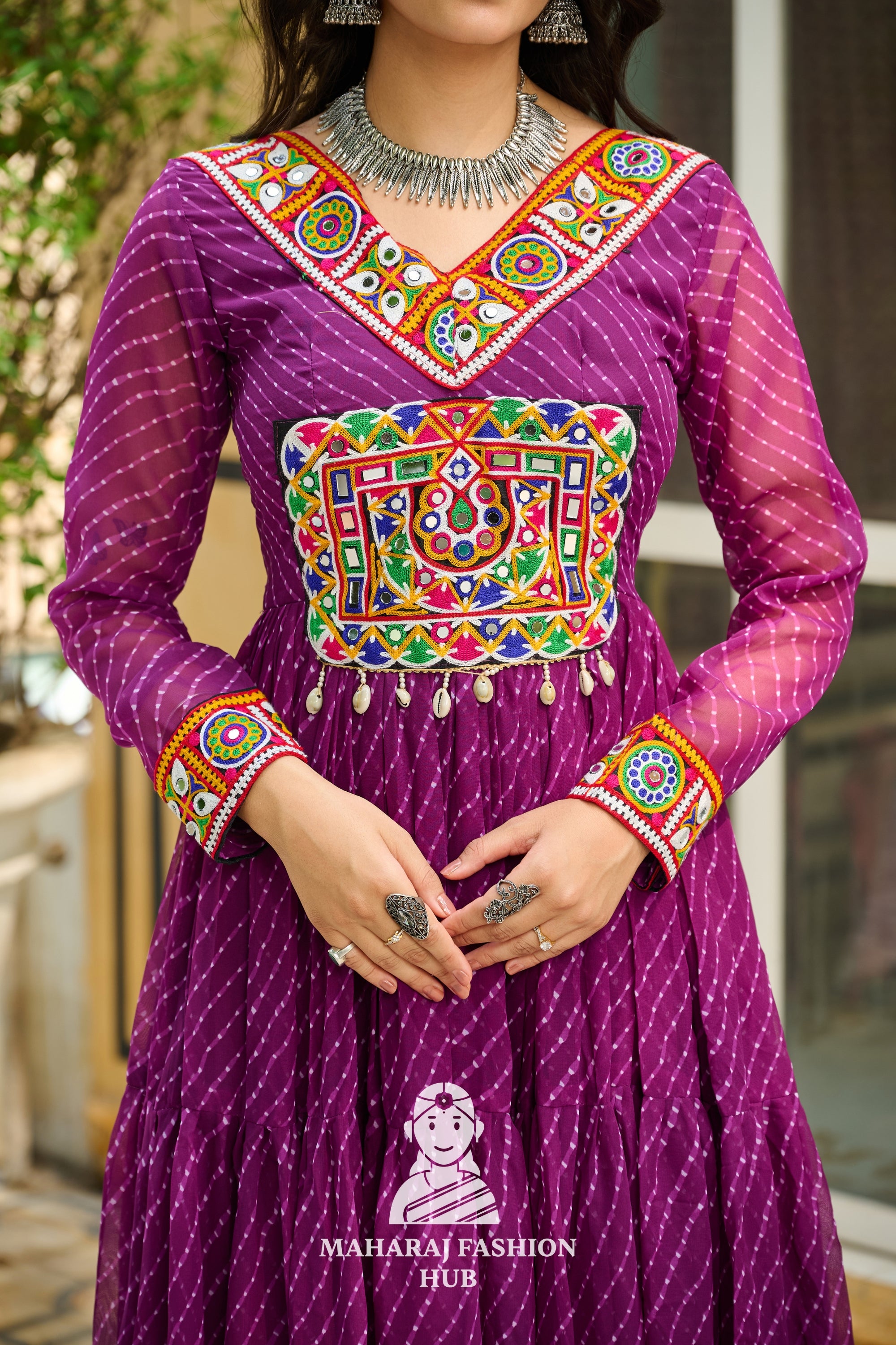 Navratri - Festive Laheriya Kutchi Patch Faux Georgette Navratri Gown Design 🎶👑